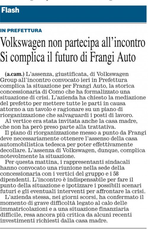 Volkswagen non paertecipa all'incontro
