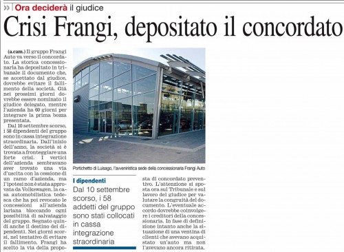 Crisi Frangi, depositato il concordato
