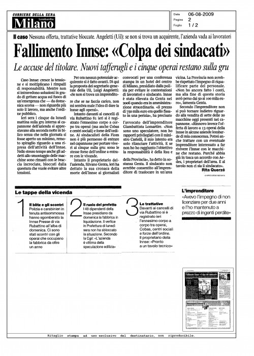 Fallimento Innse: Colpa