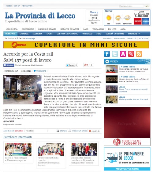 Accordo per la Costa rail