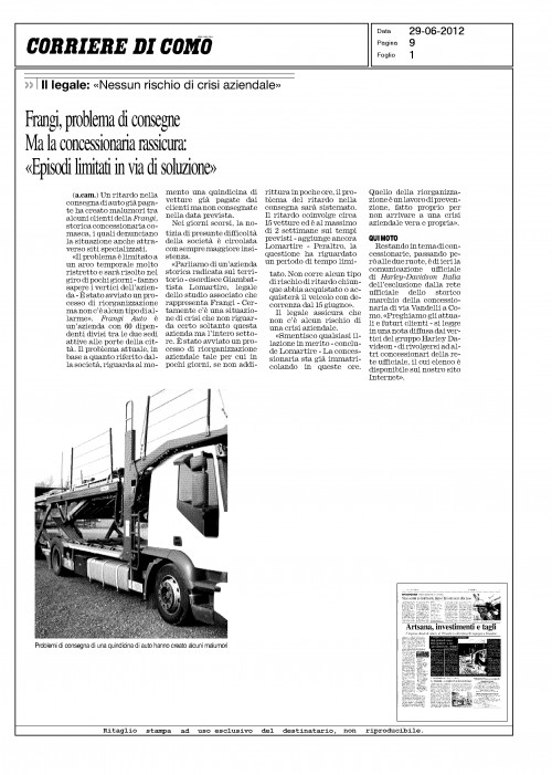 Frangi, problema consegne